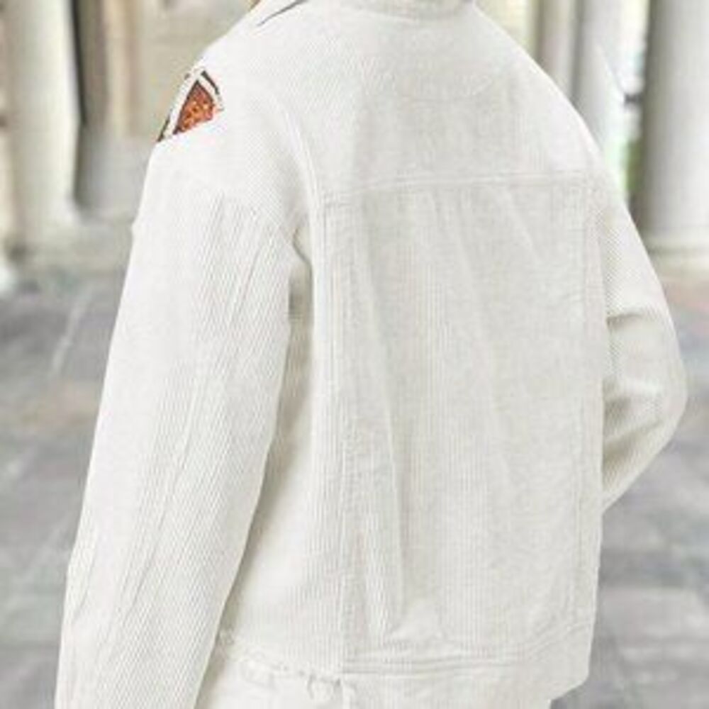 White Casual Women's Cropped Corduroy Raw Hem Jacket - Picture 2 of 3